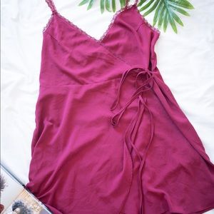 Maroon Lace Detail Slip Dress